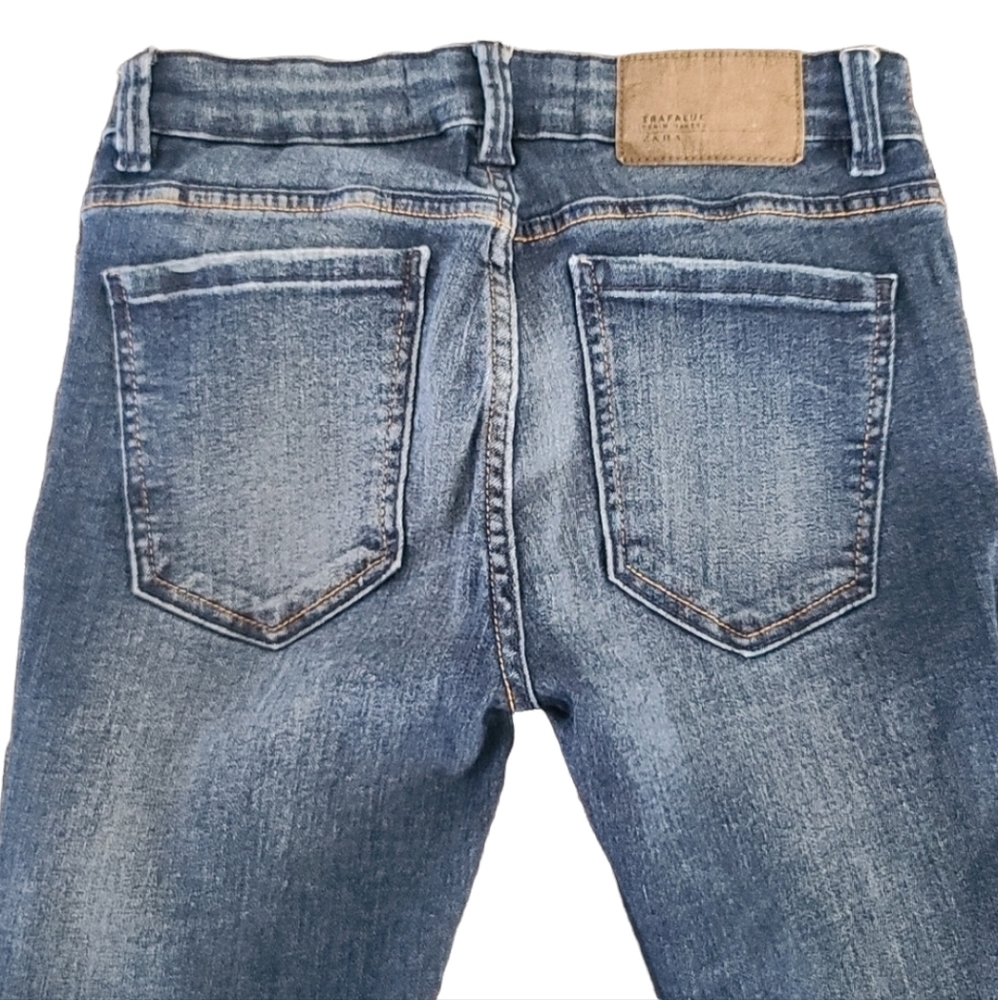 ZARA Trafaluc Distressed Skinny Jeans XS 2 Dark Wash Stretch Ripped Denim Y2K - Picture 7 of 16